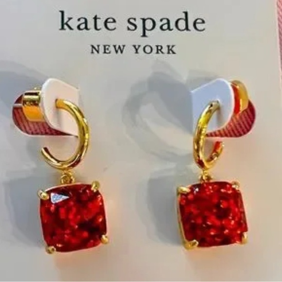 Kate Spade ♠️ New York huggie hoop red glitter drop n dangle earrings - Picture 3 of 7